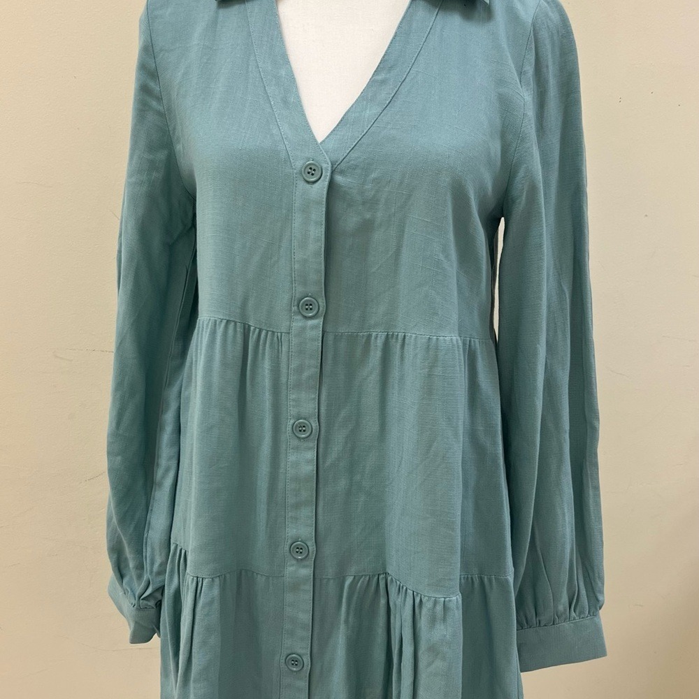 Small NEW L Love button down mint long sleeve dress NWT